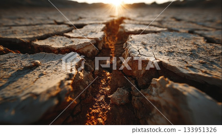 Cracked Earth Texture with Warm Light Cracked Earth Texture with Warm Light 133951326