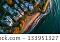 Aerial Coastal Town at Sunset 133951327