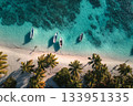 Topdown Tropical Lagoon with Boats 133951335