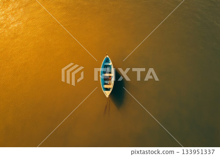 Boat with Person on Glittering Water Boat with Person on Glittering Water 133951337