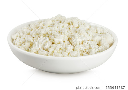 Cottage Cheese, Curd in ceramic bowl isolated on white background with full depth of field Cottage Cheese, Curd in ceramic bowl isolated on white background with full depth of field 133951387
