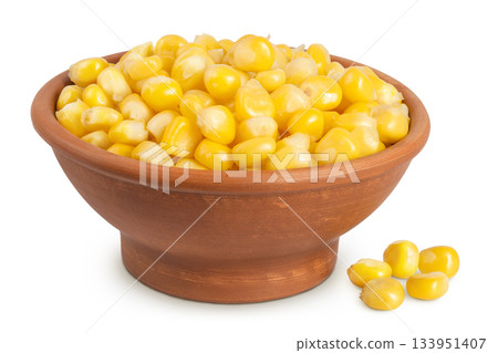 corn seeds in ceramic bowl isolated on white background with full depth of field corn seeds in ceramic bowl isolated on white background with full depth of field 133951407