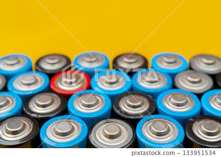 Used batteries. Waste collection and recycling. Environmental Protection. Batteries background. Used batteries. Waste collection and recycling. Environmental Protection. Batteries background. 133951534