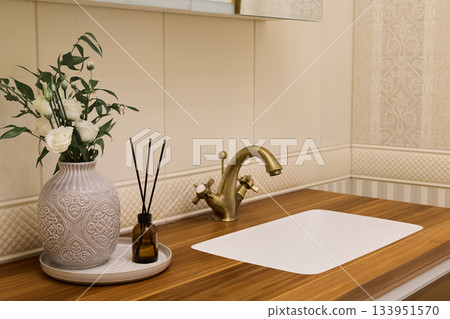 Rustic bathroom decor, Ecofriendly elements contribute to serene and stylish bathroom environment Rustic bathroom decor, Ecofriendly elements contribute to serene and stylish bathroom environment 133951570