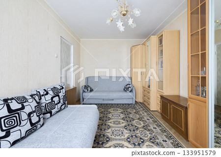 Stylish beige and gray decor, Wellarranged living room showcasing symmetry and sophistication design 133951579