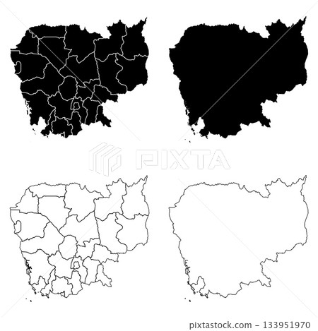 Cambodia Outline and Solid Fill Map Set. Cambodia Outline and Solid Fill Map Set. 133951970