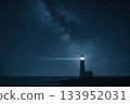Lighthouse under starry sky 133952031