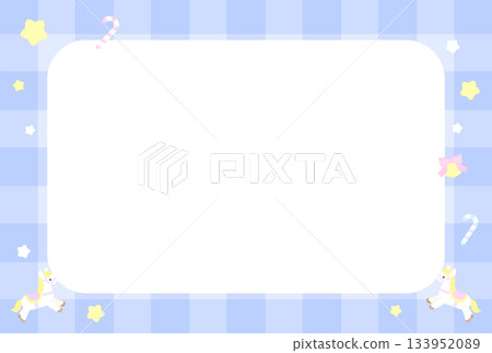 Cute blue checkered rocking horse frame (transparent) 133952089