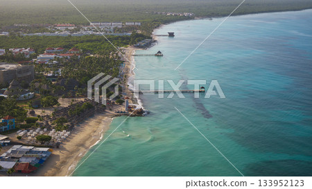 Bayahibe beach with smooth green water 133952123