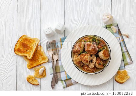 frikadellen, Minced Meat Patties in white bowl 133952282