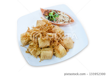Top view of Fried tofu, focus selective Top view of Fried tofu, focus selective 133952300