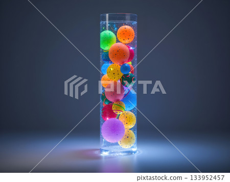 colorful easter eggs in glass on blue 133952457