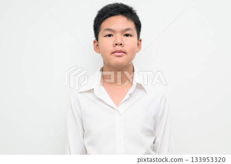Asian Teenage Boy Student Studio Portrait on White Background 133953320
