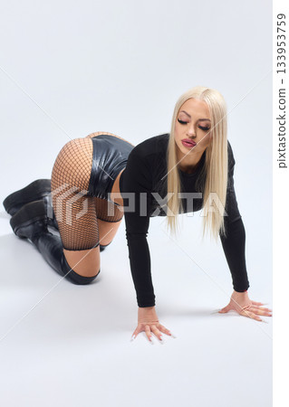 Elegant confident display, Stylish presentation featuring self-assured grace and sophistication, Self confident fashion statement demonstrating strength and refined style 133953759