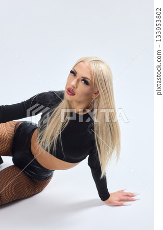 Elegant confident display, Stylish presentation featuring self-assured grace and sophistication, Self confident fashion statement demonstrating strength and refined style 133953802