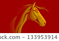A golden horse head on a red background 133953914