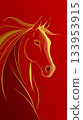 A golden horse head on a red background 133953915