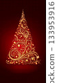 A gold Christmas tree on a red background 133953916