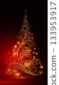 A gold Christmas tree on a red and black background 133953917