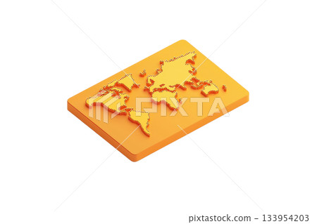 An orange relief map featuring continents and countries in a three-dimensional design. 133954203