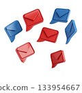 Colorful speech bubbles in red and blue, designed to resemble message notifications, conveying communication themes. 133954667