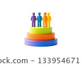 Colorful figures stand on layered rings, symbolizing unity and diversity in a playful, educational format. 133954671