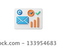 A colorful icon featuring an envelope, checkmark, and bar graph, symbolizing email communication and data analytics. 133954683