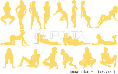 Posing female silhouette illustration set Posing female silhouette illustration set 133955211