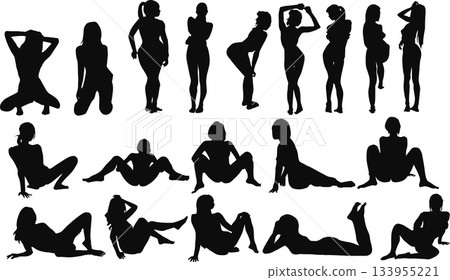 女性剪影插畫套裝 133955221