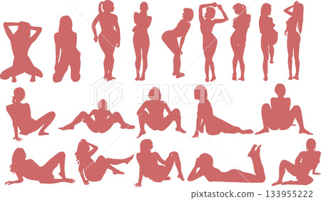 Posing female silhouette illustration set Posing female silhouette illustration set 133955222