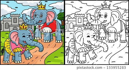 Prince and Princess Elephant Coloring Illustration Prince and Princess Elephant Coloring Illustration 133955283
