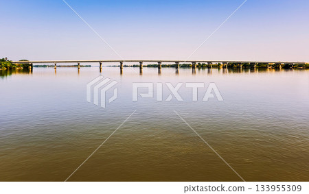 The river Nile  with the bridge in Dongola, Sudan. 133955309