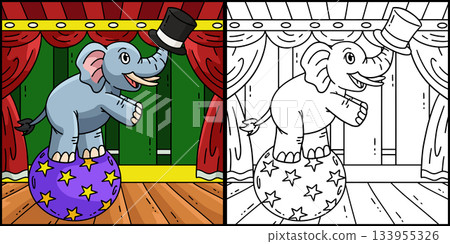 Circus Elephant Coloring Page Colored Illustration Circus Elephant Coloring Page Colored Illustration 133955326
