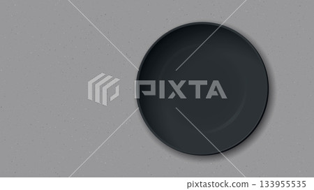 Top view of empty black bowl placed on a cement texture background 133955535