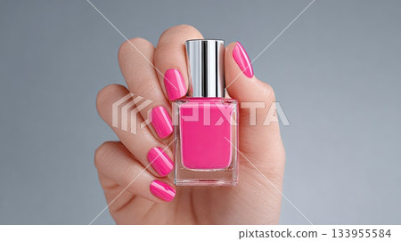 Hand with Bright Pink Nail Polish Hand with Bright Pink Nail Polish 133955584