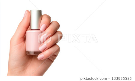 Hand with Soft Pastel Pink Nail Polish 133955585