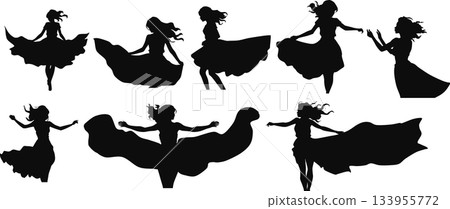Illustration of a woman with her skirt fluttering in the wind Illustration of a woman with her skirt fluttering in the wind 133955772