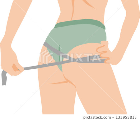 Illustration of a woman measuring her hip size using a tape measure 133955813