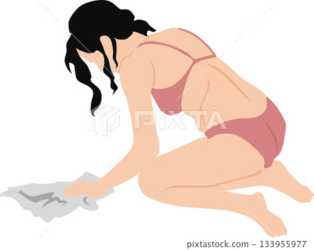 一幅女人拖地的插圖 一幅女人拖地的插圖 133955977