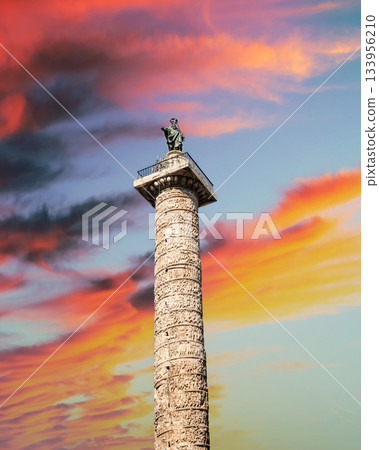 Column of Marcus Aurelius at Piazza Colonna in Rome, Italy. 133956210