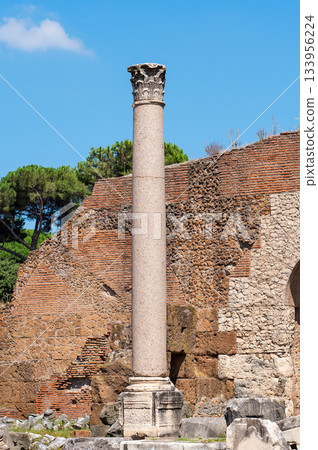 Column in Roman Forum in Rome, Italy. Column in Roman Forum in Rome, Italy. 133956224