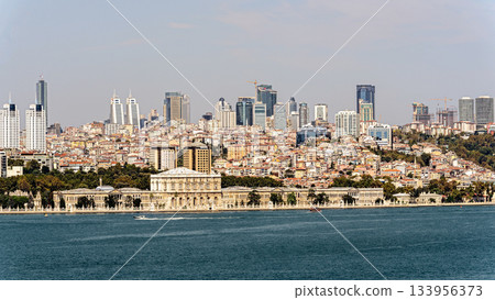 Dolmabahce palace, view from Bosphorus strait in Istanbul, Turkey 133956373