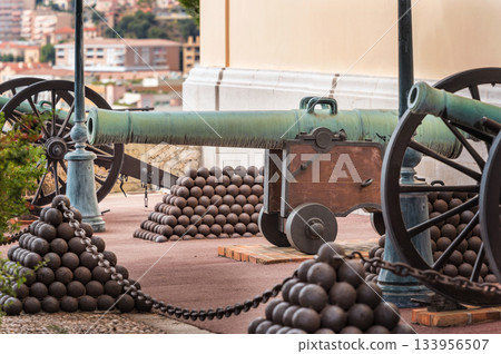 Cannons in front of the Prince Albert's palace in Monaco. 133956507