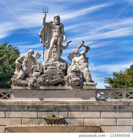 Fountain of Neptune located in the Piazza del Popolo in Rome, Italy. 133956508