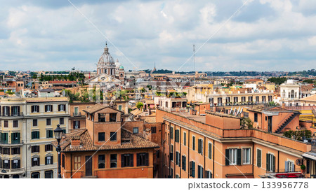 Cityscape of  Rome from the stairs in Piazza di Spagna 133956778