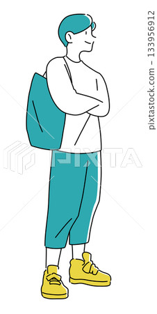 身著休閒裝、雙臂交叉的男士全身像 133956912