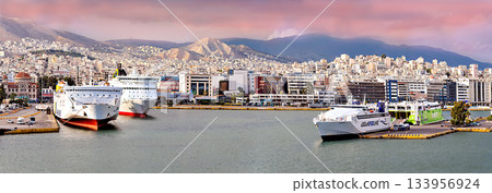 Passenger port Piraeus near Athens in Greece. 133956924