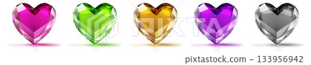 Colorful heart-shaped gems in a row. Colorful heart-shaped gems in a row. 133956942