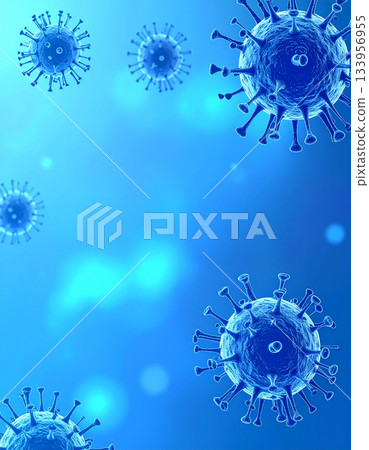 藍色背景上無數的白色輪廓代表了流感等三維病毒。 133956955