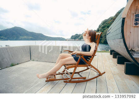 A female in the open air bath 133957092